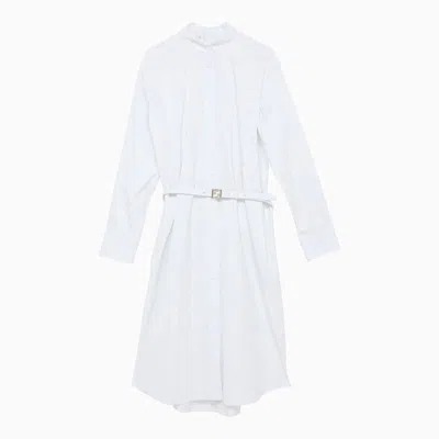 Shop Fendi White Chemisier Dress With Belt In Multicolor