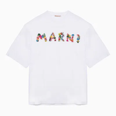 Shop Marni T-shirt With  Logo Bouquet In White