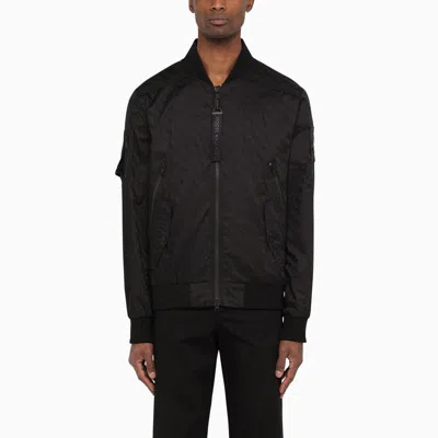 Shop Moose Knuckles Courville Bomber Jacket With All Over Logo In Black