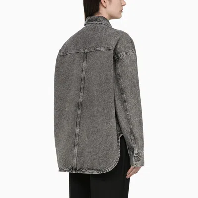 Shop Rotate Birger Christensen Denim Shirt With Rhinestones In Grey