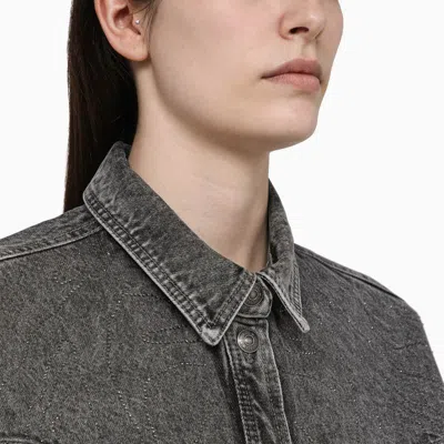 Shop Rotate Birger Christensen Denim Shirt With Rhinestones In Grey