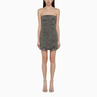 Shop Rotate Birger Christensen Sleeveless Mini Dress With Denim Rhinestones In Grey