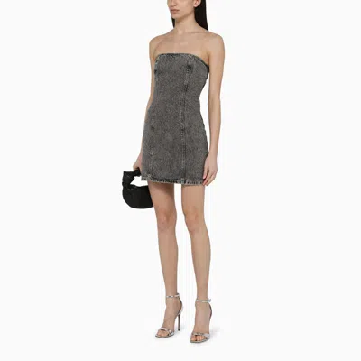 Shop Rotate Birger Christensen Sleeveless Mini Dress With Denim Rhinestones In Grey