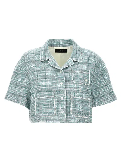 Shop Amiri Cropped Crystal Shirt Shirt, Blouse In Green