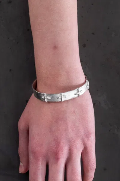 Shop M.a+ Silver Stitched Cross Bracelet