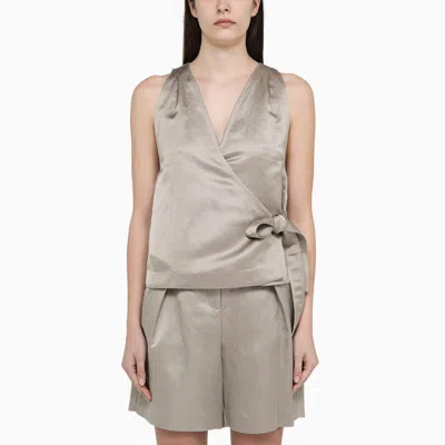 Shop Calvin Klein Sand-coloured Blend Top With Bow In Beige