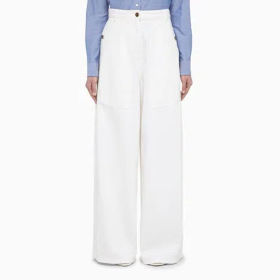 Shop Etro Wide Denim Trousers In White
