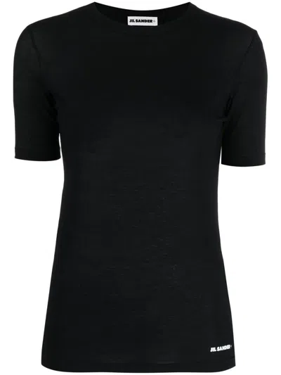 Shop Jil Sander Short-sleeved Cotton T-shirt With Logo In Black