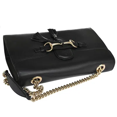 Shop Gucci Emily Black Leather Shoulder Bag ()