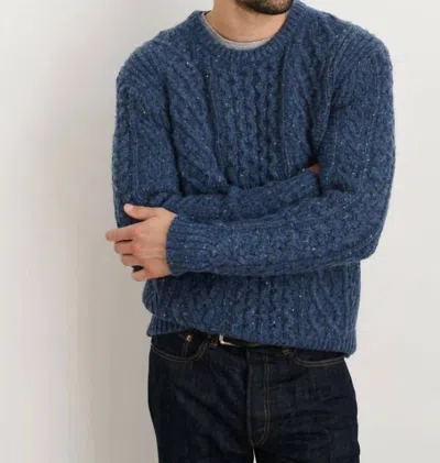 Shop Alex Mill Fisherman Cable Crewneck In Donegal Wool In Heather Navy In Blue