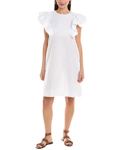 Shop Alpha Studio Ruffle Sleeve Shift Dress In White