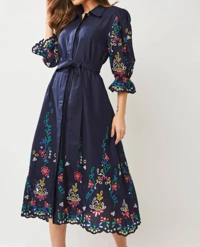 Shop Marie Mercié Morgana Dress With Embroidery In Navy In Blue