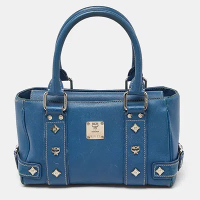 Shop Mcm Leather Tote In Blue