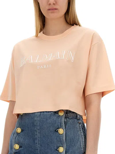 Shop Balmain T-shirt With Logo In Pink
