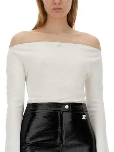 Shop Courrèges Boat Neck Top In White