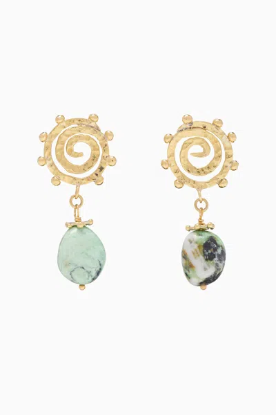 Shop Ulla Johnson Mini Spiral Stone Earring In Green Turquoise