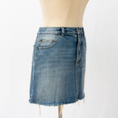 Pre-owned Saint Laurent Blue Denim Distresed Mini Skirt