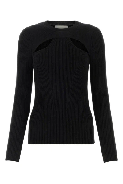 Isabel Marant Merino Wool Crew Neck Sweater With Cut-out Front In Black