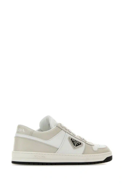 Shop Prada Woman Two-tone Leather Downtown Sneakers In Multicolor