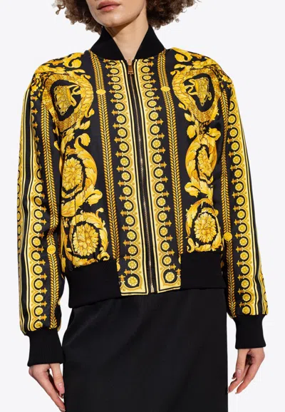 Shop Versace Barocco Print Reversible Bomber Jacket In Yellow