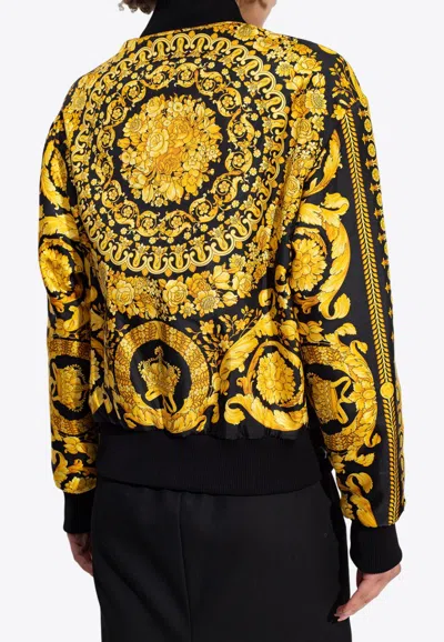 Shop Versace Barocco Print Reversible Bomber Jacket In Yellow