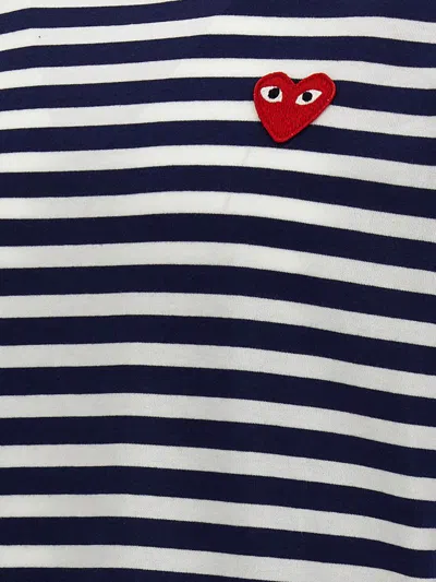 Shop Comme Des Garçons Play Logo Patch Stripes T-shirt In Blue