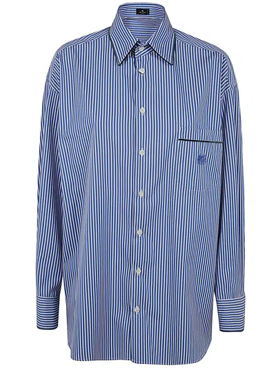 Shop Etro Striped Poplin Shirt Clothing In Blue