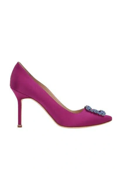 Manolo Blahnik Hankishi Bckle Embellished Pumps In Dark Pink