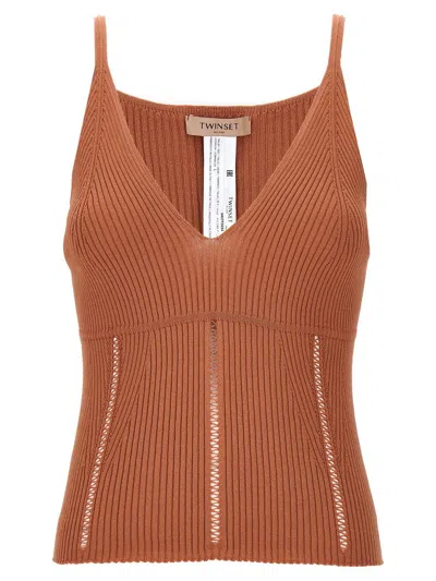 Shop Twinset Ribbed Top In Orange