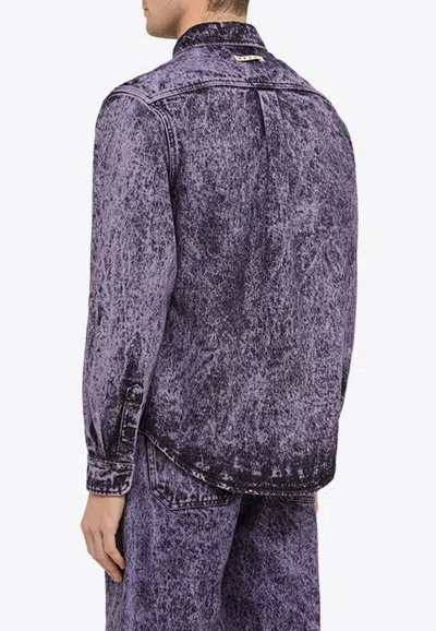 Shop Marni Buttoned Denim Shirt In Purple