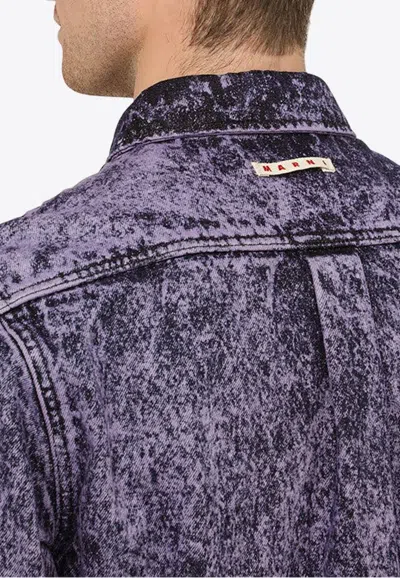 Shop Marni Buttoned Denim Shirt In Purple