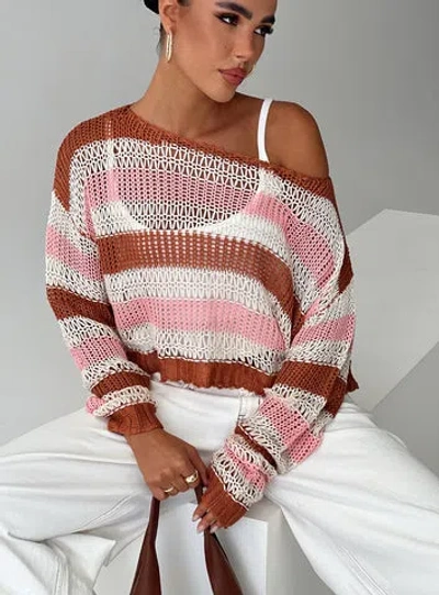 Shop Princess Polly Lower Impact Perren Sweater Pink / Brown Stripe In Pink/ Brown Stripe