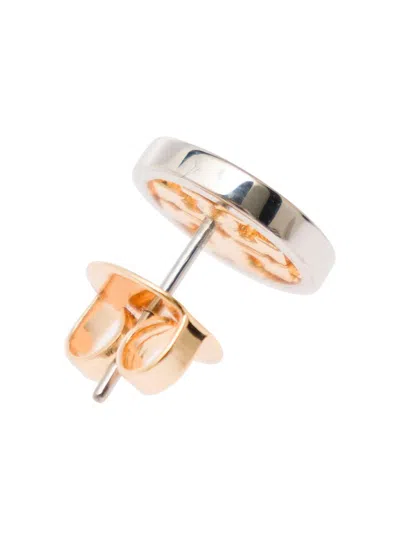Shop Tory Burch 'miller Stud' Earrings With Logo Detail In Brass Woman In Grey