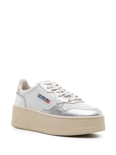 Shop Autry Medalist Plastform Low Top Leather Sneakers In Wht/silver