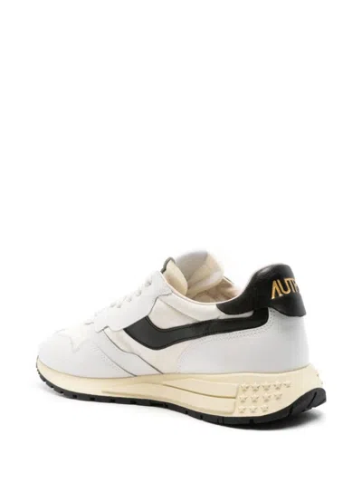 Shop Autry Reelwind Lace-up Pannelled Leather Sneakers In White/black
