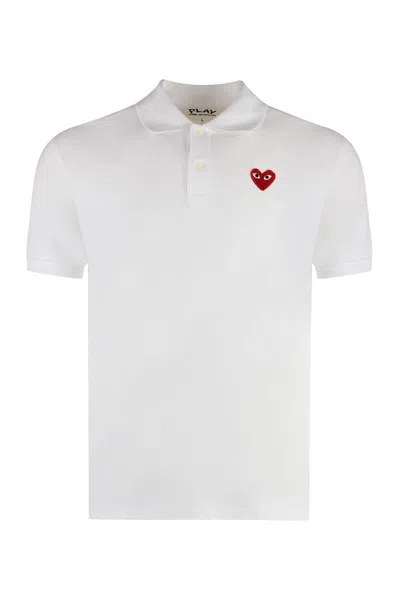 Shop Comme Des Garçons Play Cotton-piqué Polo Shirt In White