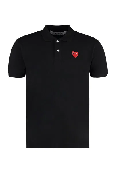 Shop Comme Des Garçons Play Cotton-piqué Polo Shirt In Black