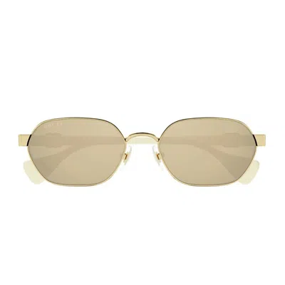 Shop Gucci Gg1593s Linea Gg Logo Sunglasses In 002 Gold/ivory