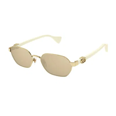 Shop Gucci Gg1593s Linea Gg Logo Sunglasses In 002 Gold/ivory