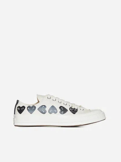 Shop Comme Des Garçons Play Multi Heart Low-top Canvas Sneakers In White