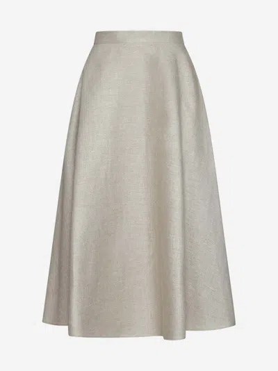 Shop Valentino Linen Midi Skirt In Beige Gravel