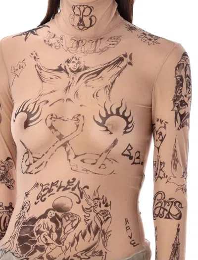 Shop Balenciaga Tattoo Turtleneck Top In Nude