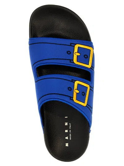 Marni Embroidered Slip-on Slides In Blue