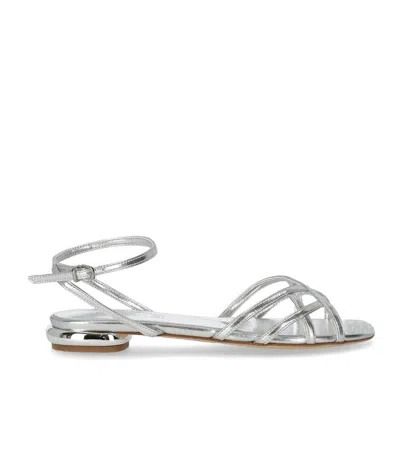 Shop Ncub Stich Silver Flat Sandal