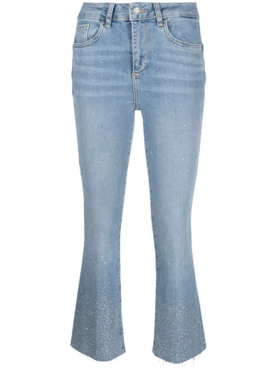 Shop Liu •jo Liu Jo Jeans With Rhinestones In Blu Denim Chiaro