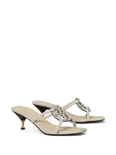 Shop Tory Burch Pave Geo Bombe Miller Low Heel Sandal Shoes In Grey