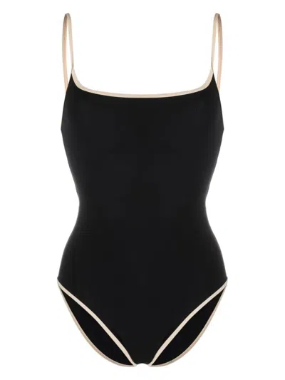Shop Totême Stripe Edge Swimsuit Clothing In Black