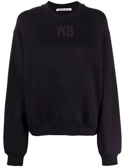 Shop Alexander Wang Essential Terry Crew Sweatshirt With Puff Paint Logo Clothing In Black