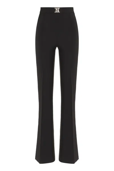 Shop Elisabetta Franchi Crepe Wide-leg Trousers In Black
