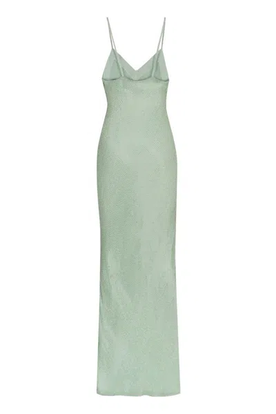 Shop Elisabetta Franchi Embellished Velvet Dress In Green